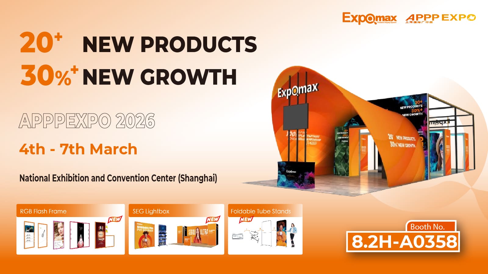 Expomax Stand 8.2H-A0358 no Plano de Exposição da APPPEXPO 2026 em Xangai.